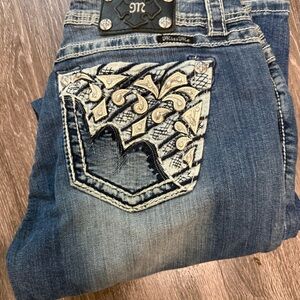 Miss Me Dark Blue Boot Cut Jeans with Embroidery